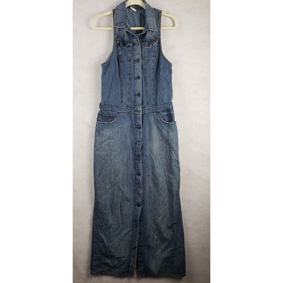 Free People Dresses & Skirts - Free People Size 4 Sleeveless Denim Maxi Dress Button Up Western Coastal Cowgirl